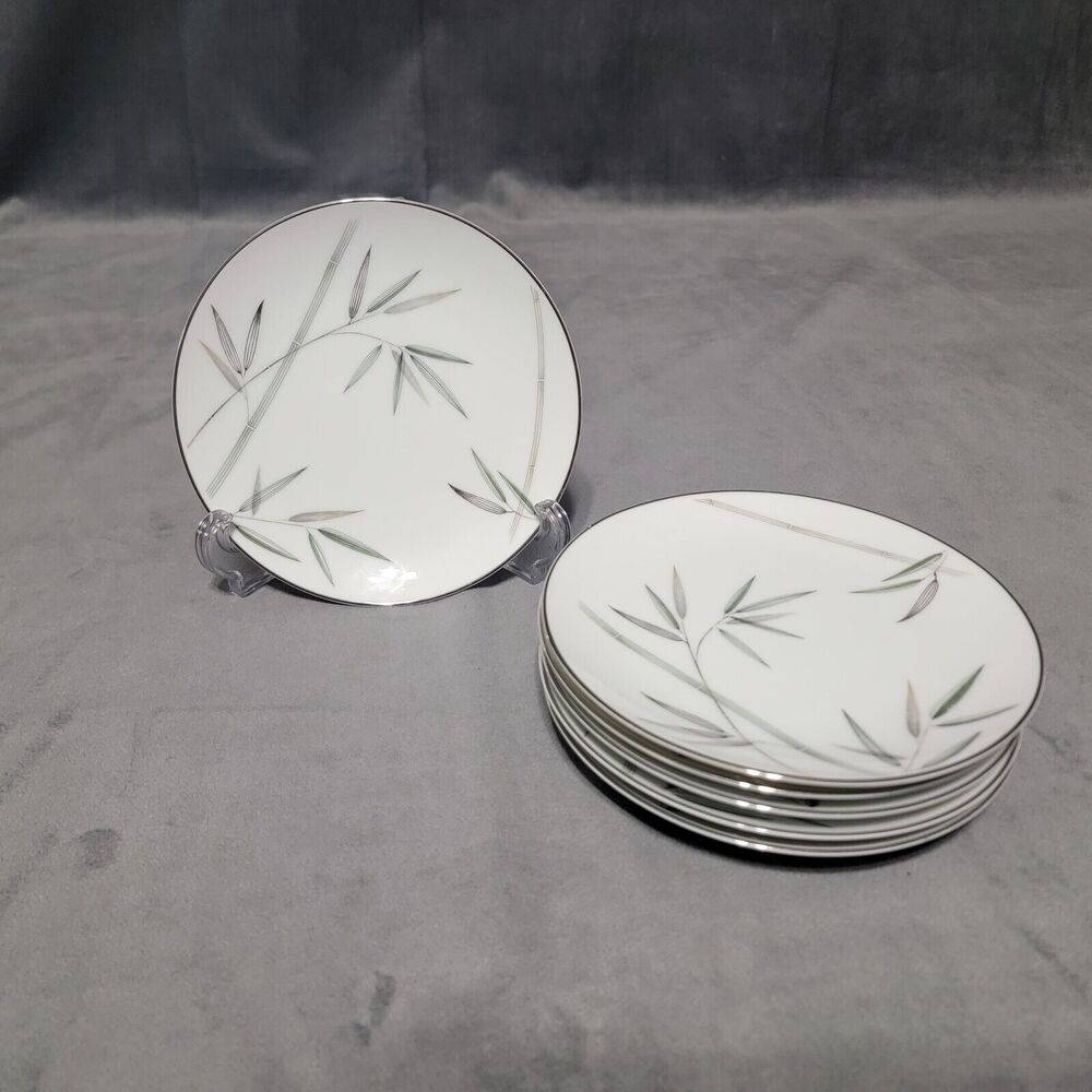 Set Of 6 Noritake China 6 3/8" Dessert Plates Bambina 5791 Silver Trim Japan